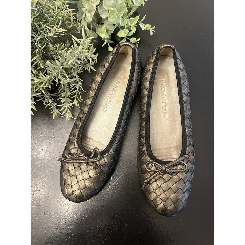 Robert Zur Metallic Bronze Woven Leather Ballet Flat Shoes Sz‎ 7 AA Narrow